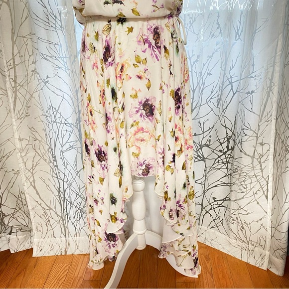 HAUTE HIPPIE SILK FLORAL PRINT SLEEVELESS DRAPED OPEN BACK HIGH LOW DRESS - Picture 5 of 11